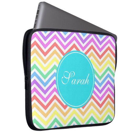 Modernes, cooles, trendy Regenbogen-Zickzack Monog Laptopschutzhülle (Vorne Rechts)
