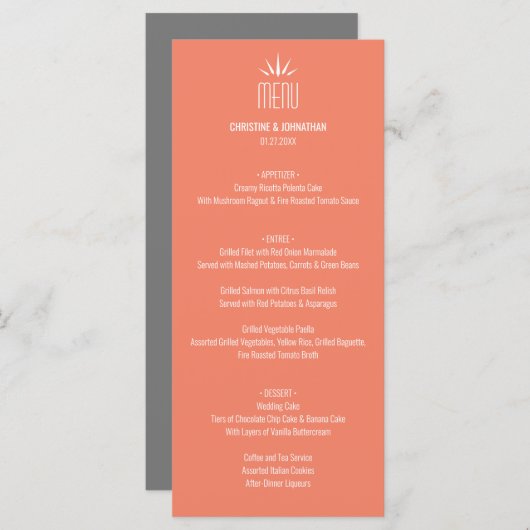 Modernes Coral Flat Menu Menükarte (Vorne/Hinten)