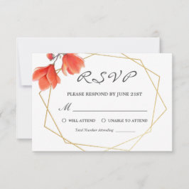 Modernes Coral Floral Gold Geometric Wedding RSVP Karte
