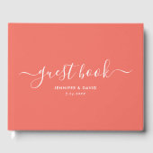 Modernes Coral Minimalistisch Script Wedding Guest Gästebuch (Vorderseite)
