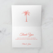 Modernes Coral Palm Tree Beach Wedding Foto Dankeskarte (Innenseite)