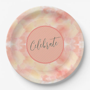 Modernes Coral Peach Elegante Script Celebrate Pappteller