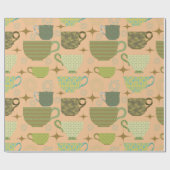 Modernes Coral Teacup aus der Mitte des Jahrhunder Geschenkpapier (Flach)