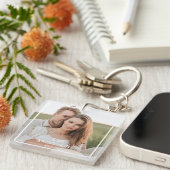 Modernes Couple Collage Foto & Minimal Familienges Schlüsselanhänger (Vorderseite rechts)