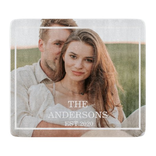 Modernes Couple Collage Foto & Minimal Familienges Schneidebrett (Vorderseite)