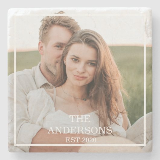 Modernes Couple Collage Foto & Minimal Familienges Steinuntersetzer (Vorderseite)