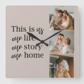 Modernes Couple Family Foto & Family Quote Quadratische Wanduhr (Vorderseite)