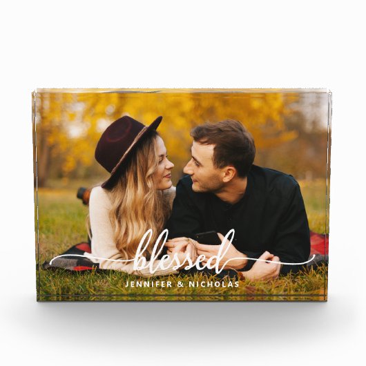 Modernes Couple-Gesegnetes Script Fotoblock (Vorderseite)
