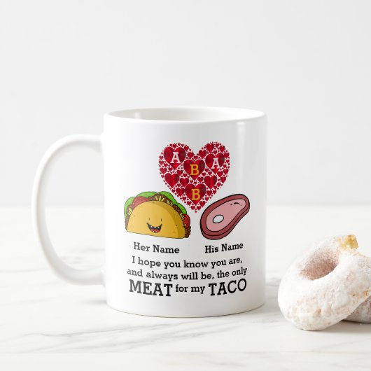 Modernes Couple-Taco und Fleischliebhaber maßgesch Kaffeetasse (Mit Donut)