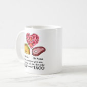 Modernes Couple-Taco und Fleischliebhaber maßgesch Kaffeetasse (Vorderseite Links)