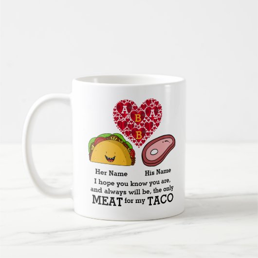 Modernes Couple-Taco und Fleischliebhaber maßgesch Kaffeetasse (Links)