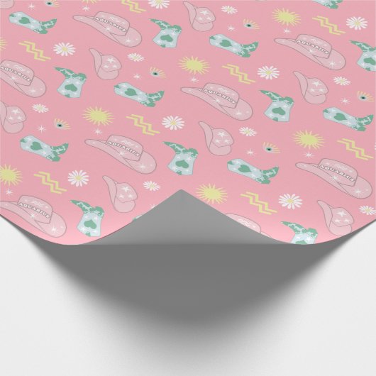 Modernes Cowgirl Aquarius Zodiac Muster Pink Geschenkpapier (Ecke)