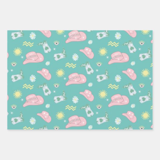 Modernes Cowgirl Aquarius Zodiac Muster Pink Geschenkpapier Set (Vorderseite 3)