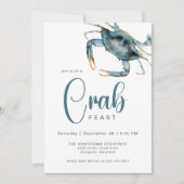 Modernes Crab Fest Wasserfarbe Blaue Krabbe Einladung (Vorderseite)
