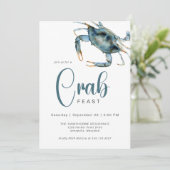 Modernes Crab Fest Wasserfarbe Blaue Krabbe Einladung (Stehend Vorderseite)