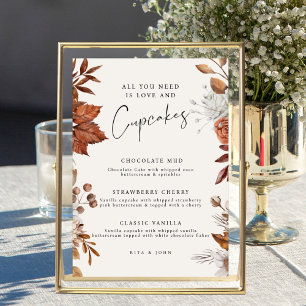 Modernes Cream Boho Cupcake Menü Hochzeitszeichen Poster
