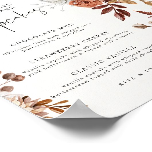 Modernes Cream Boho Cupcake Menü Hochzeitszeichen Poster (Ecke)