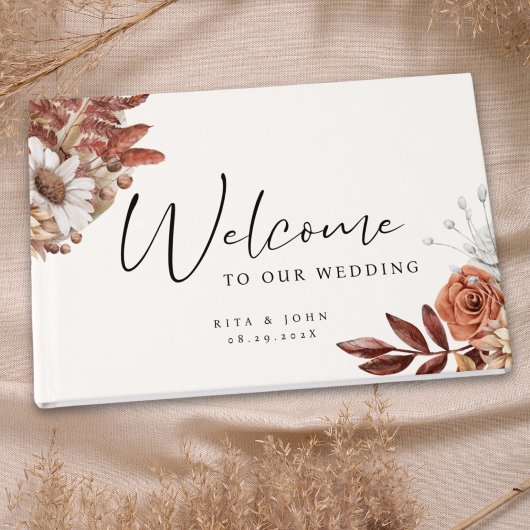 Modernes Cream boho Wedding Foil Gästebuch