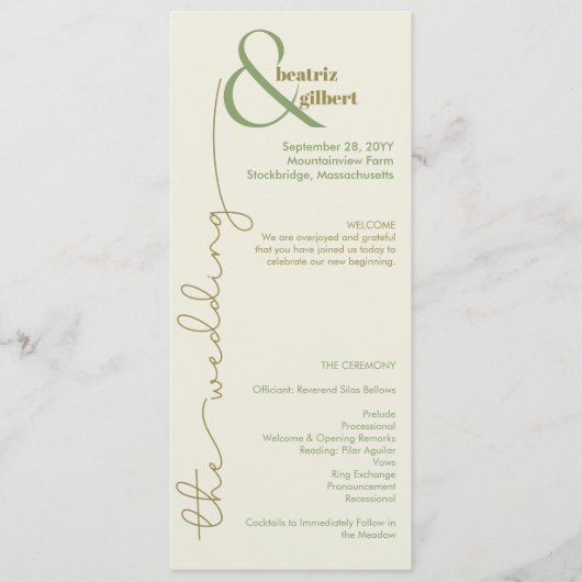 Modernes Cream- und Green Minimalistisch Wedding P (Vorderseite)