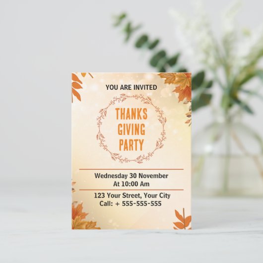 Modernes Creme Erntedank Party Postkarte (Stehend Vorderseite)