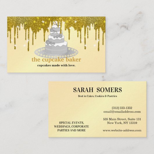 Modernes Cupcake Logo Bakery Catering Glitzer Trop Visitenkarte (Vorne/Hinten)
