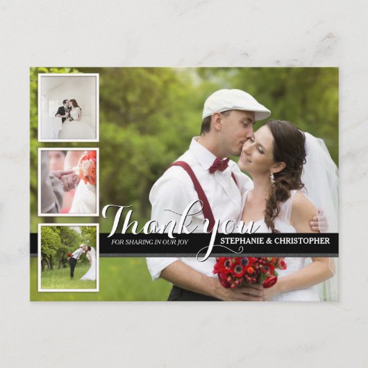 Modernes Cursive Wedding Foto Vielen Dank Postcard Postkarte (Vorderseite)