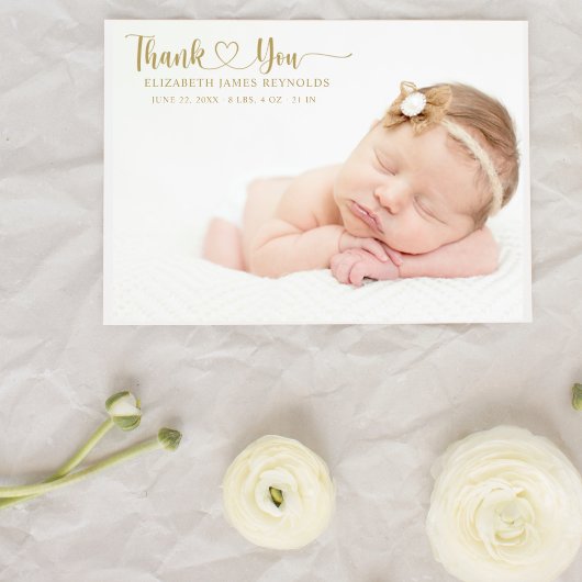 Modernes Custom Newborn Baby Foto Gold Herzbuch Dankeskarte