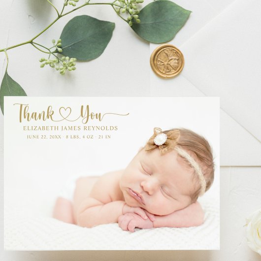 Modernes Custom Newborn Baby Foto Gold Herzbuch Dankeskarte