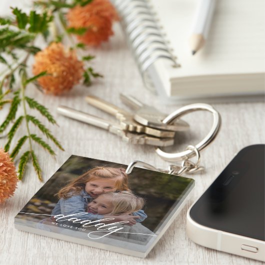 Modernes Daddy Wir Liebe Sie Foto Schlüsselanhänger (Vorderseite rechts)