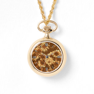 Modernes Dahlia-Muster, braun und Gold Armbanduhr