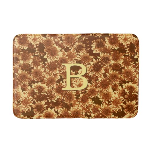 Modernes Dahlia-Muster, braun und Gold Badematte (Vorderseite)