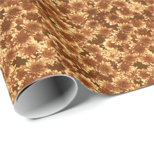 Modernes Dahlia-Muster, braun und Gold Geschenkpapier