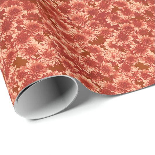 Modernes Dahlia-Muster, Mandarin Orange Geschenkpapier (Rolleneckpunkt)