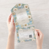Modernes Daisy Satin & Pearls Relief QR Code All In One Einladung (Abreißen)