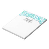 Modernes Damask Aqua Personalisiert Notizblock (Rotiert)