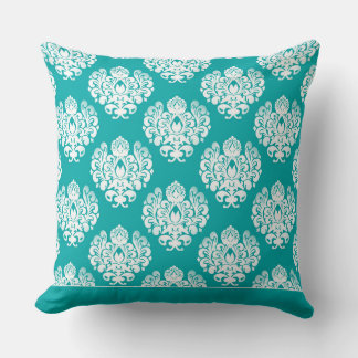 Modernes Damask Muster Pilzen Aquamarin Blue CH9 Kissen