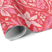 Modernes Damask Poinsettia Ornament Wrapping Paper Geschenkpapier (Rolleneckpunkt)
