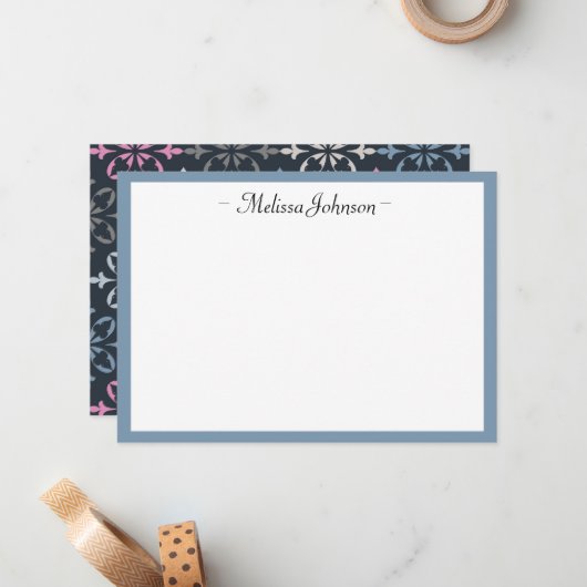 Modernes Damaskus rosa und Personalisiert Mitteilungskarte (Vorderseite/Rückseite Beispiel)