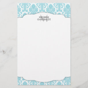 Modernes Damast-Aqua personalisiert Briefpapier