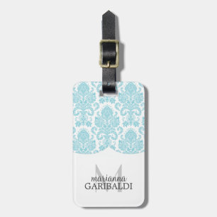 Modernes Damast-Aqua personalisiert Gepäckanhänger