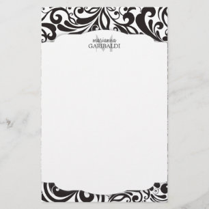 Modernes Damast-Schwarzes personalisiert Briefpapier