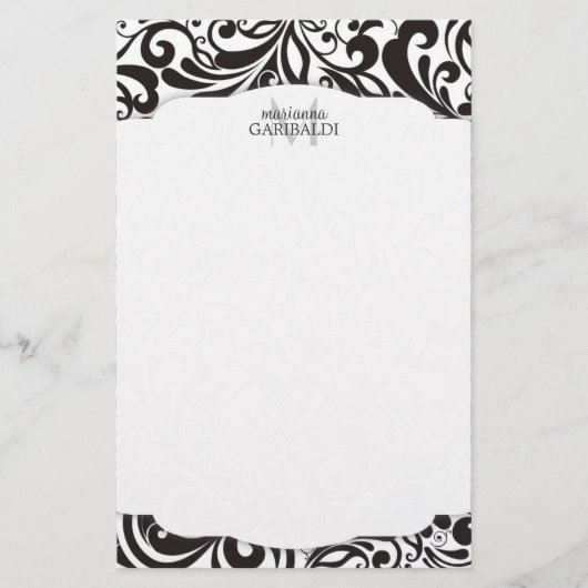 Modernes Damast-Schwarzes personalisiert Briefpapier (Vorderseite)