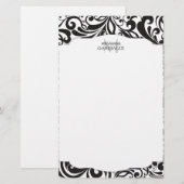 Modernes Damast-Schwarzes personalisiert Briefpapier (Vorne/Hinten)