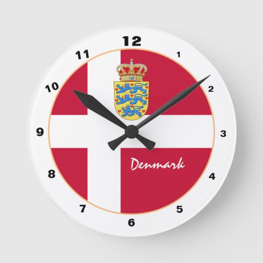 Modernes Dänemark, dänische Flagge trendy Zuhause Runde Wanduhr (Vorderseite)