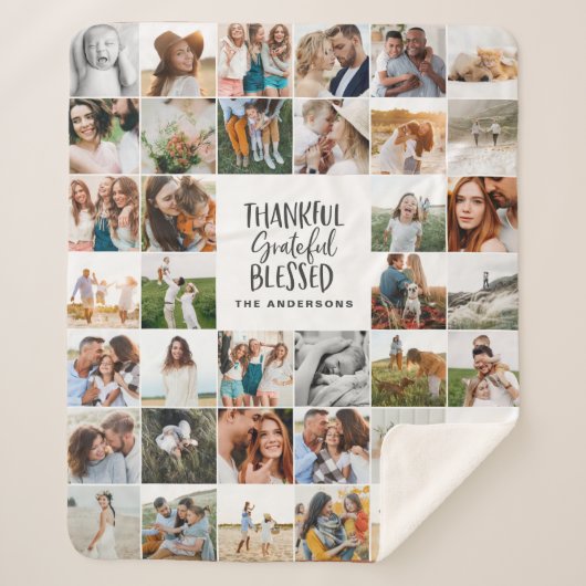 Modernes, dankbar gesegnetes Multi-Foto-Skript Sherpadecke (Vorderseite)