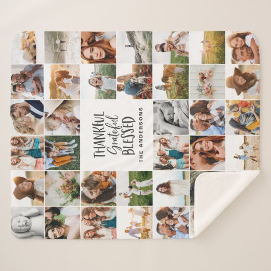 Modernes, dankbar gesegnetes Multi-Foto-Skript Sherpadecke (Vorderseite (Horizontal))