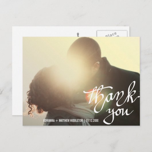 Modernes Dankeschön an Typografie Script Wedding F Postkarte (Vorne/Hinten)