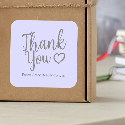 Modernes Dankeschön Pinsel Skript minimal Lila Quadratischer Aufkleber