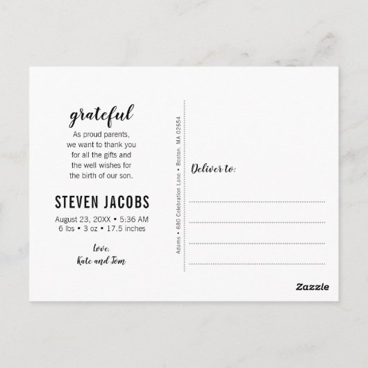 Modernes Dankeschön und die Fotos zur Geburtshilfe Postkarte (Rückseite)