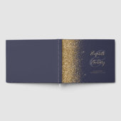 Modernes Dark Blue Gold Glitzer Script Gästebuch (Voll)